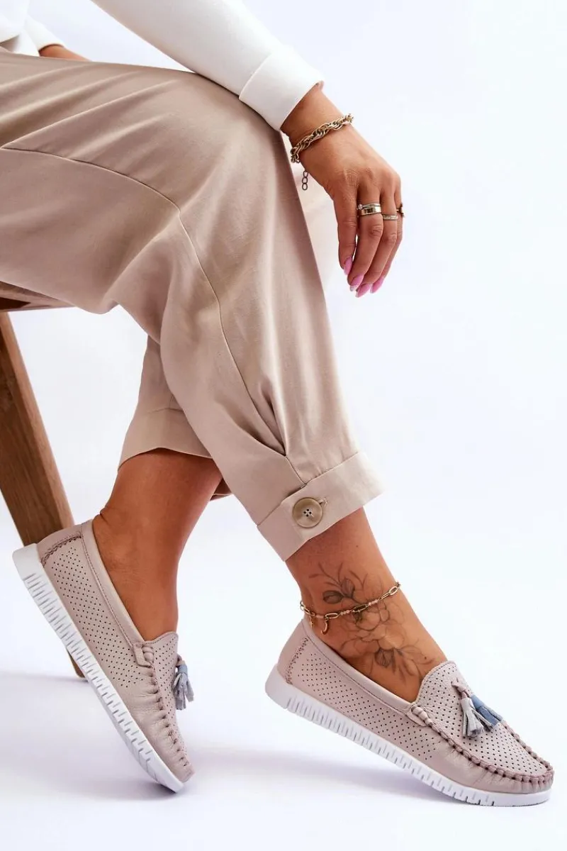 Loafersy Damskie|Mokasyny Damskie Skórzane>Evento Damskie Skórzane Ażurowe Mokasyny Jasnoróżowe Lanzarot Różowy