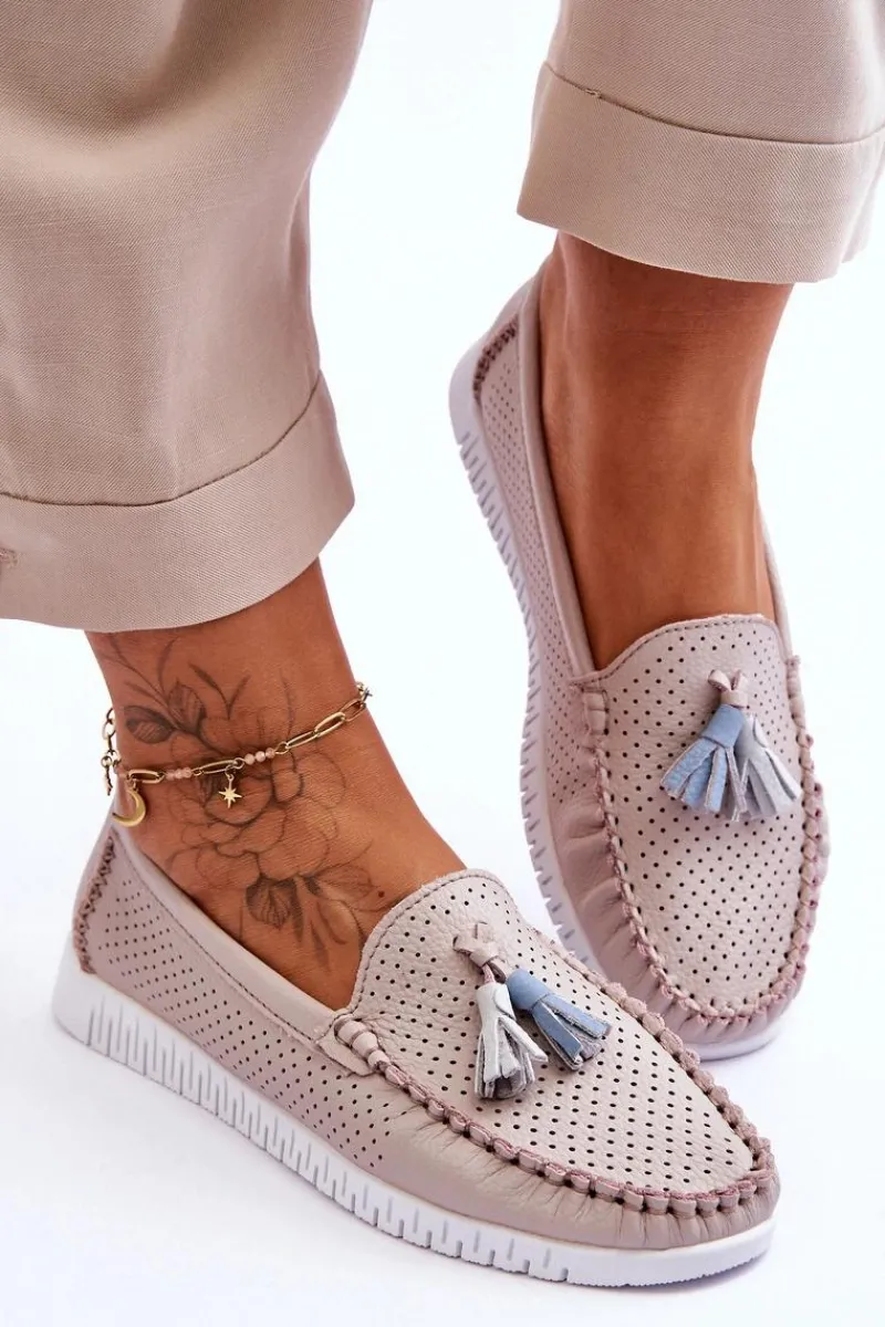 Loafersy Damskie|Mokasyny Damskie Skórzane>Evento Damskie Skórzane Ażurowe Mokasyny Jasnoróżowe Lanzarot Różowy