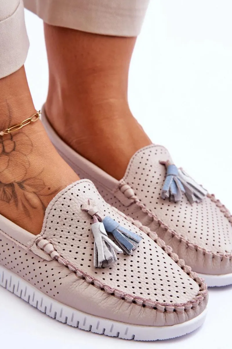 Loafersy Damskie|Mokasyny Damskie Skórzane>Evento Damskie Skórzane Ażurowe Mokasyny Jasnoróżowe Lanzarot Różowy