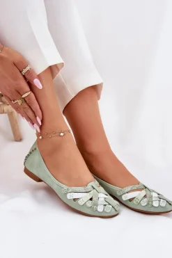 Baleriny Skórzane|Baleriny Klasyczne>Maciejka Damskie Skórzane Baleriny 01358-50 Miętowe