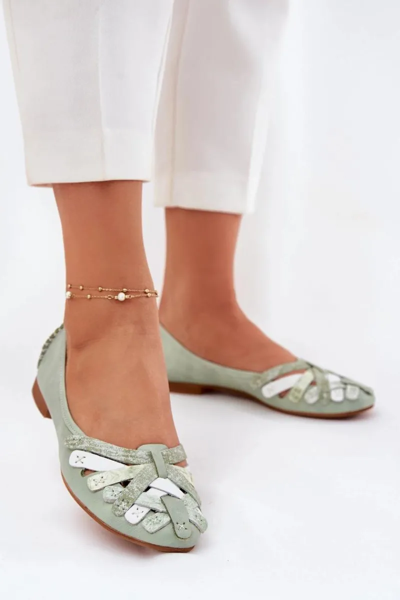 Baleriny Skórzane|Baleriny Klasyczne>Maciejka Damskie Skórzane Baleriny 01358-50 Miętowe