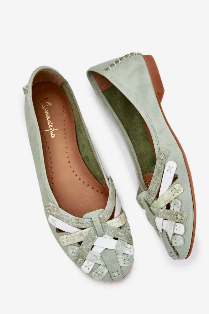 Baleriny Skórzane|Baleriny Klasyczne>Maciejka Damskie Skórzane Baleriny 01358-50 Miętowe
