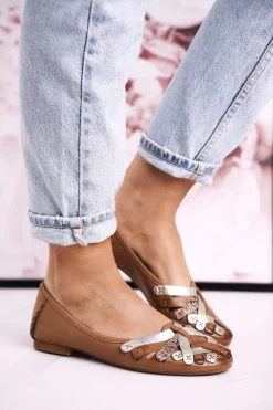 Damskie Skórzane Baleriny Rude 01358-46 Damskie Baleriny Skórzane|Baleriny Klasyczne