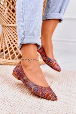 Baleriny Skórzane|Baleriny Klasyczne>Maciejka Damskie Skórzane Baleriny Czerwone W Kwiaty 04100-38