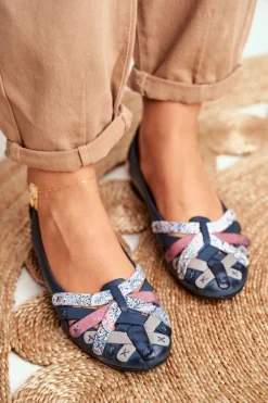 Discount Damskie Skórzane Baleriny Granatowe 01358-27 Damskie Baleriny Skórzane|Baleriny Klasyczne