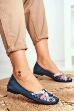 Discount Damskie Skórzane Baleriny Granatowe 01358-27 Damskie Baleriny Skórzane|Baleriny Klasyczne