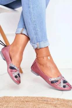 Online Damskie Skórzane Baleriny Różowe 01358-15 Damskie Baleriny Skórzane|Baleriny Klasyczne