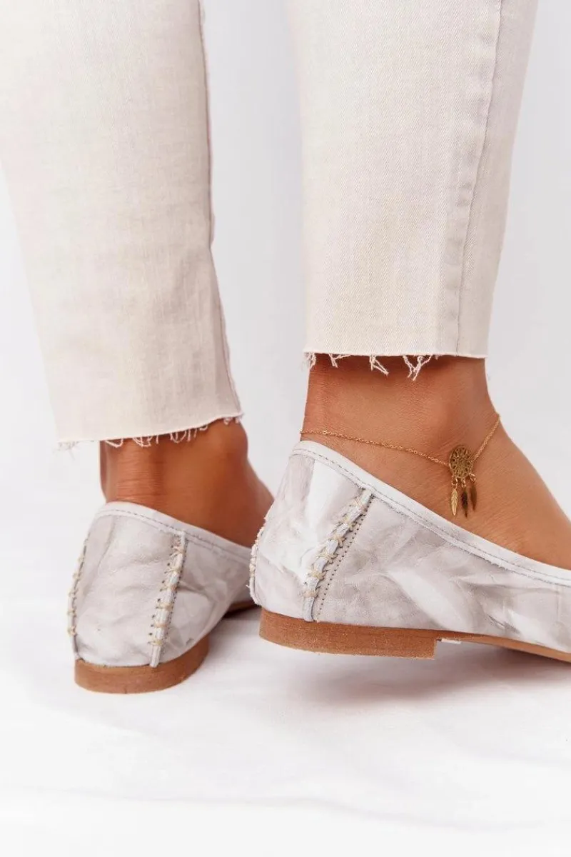 Discount Maciejka Damskie Skórzane Baleriny 01358-44 Brudny Beż