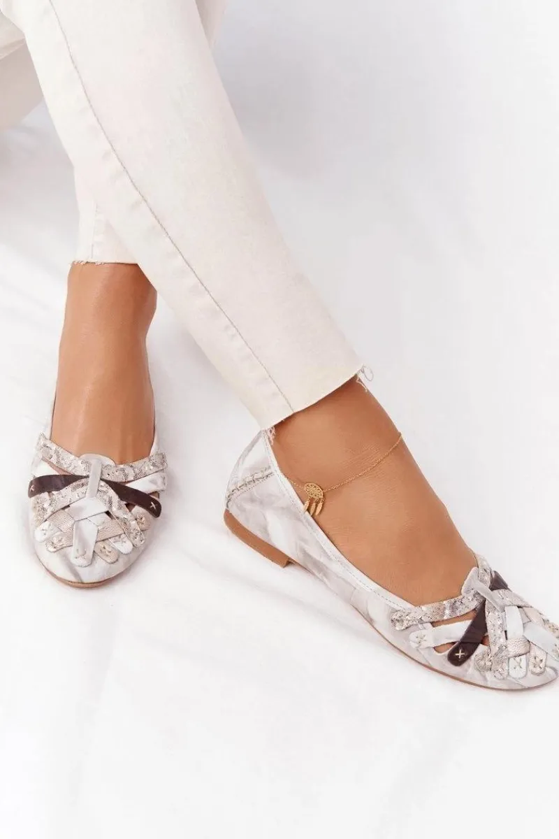 Discount Maciejka Damskie Skórzane Baleriny 01358-44 Brudny Beż