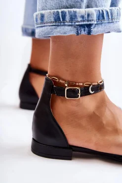 Sandały Płaskie|Baleriny Klasyczne></noscript>Boto Damskie Skórzane Baleriny Sandały W Szpic Czarne Caprise