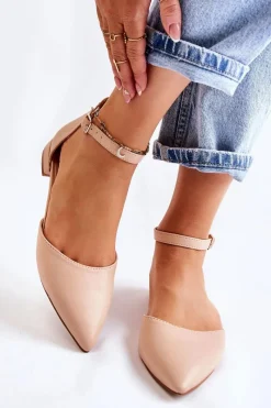 Hot Damskie Skórzane Baleriny Sandały W Szpic Beżowe Caprise Damskie Sandały Płaskie|Baleriny Klasyczne