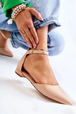 Hot Damskie Skórzane Baleriny Sandały W Szpic Beżowe Caprise Damskie Sandały Płaskie|Baleriny Klasyczne