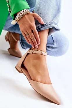 Hot Damskie Skórzane Baleriny Sandały W Szpic Beżowe Caprise Damskie Sandały Płaskie|Baleriny Klasyczne