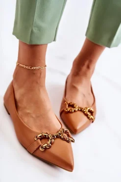 Damskie Skórzane Baleriny W Szpic Z Ozdobą Camel Carlos Damskie Baleriny Klasyczne