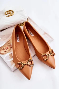 Damskie Skórzane Baleriny W Szpic Z Ozdobą Camel Carlos Damskie Baleriny Klasyczne