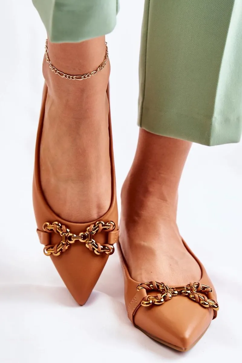 Damskie Skórzane Baleriny W Szpic Z Ozdobą Camel Carlos Damskie Baleriny Klasyczne