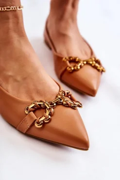 Damskie Skórzane Baleriny W Szpic Z Ozdobą Camel Carlos Damskie Baleriny Klasyczne