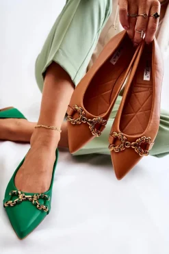 Damskie Skórzane Baleriny W Szpic Z Ozdobą Camel Carlos Damskie Baleriny Klasyczne