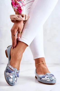 Discount Maciejka Damskie Skórzane Baleriny 01358-34 Jasnoniebieskie