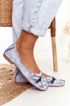 Damskie Skórzane Baleriny Niebieskie 01358-45 Damskie Baleriny Skórzane|Baleriny Klasyczne