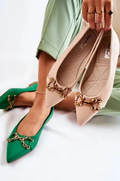 Hot Boto Damskie Skórzane Baleriny W Szpic Z Ozdobą Beżowe Carlos