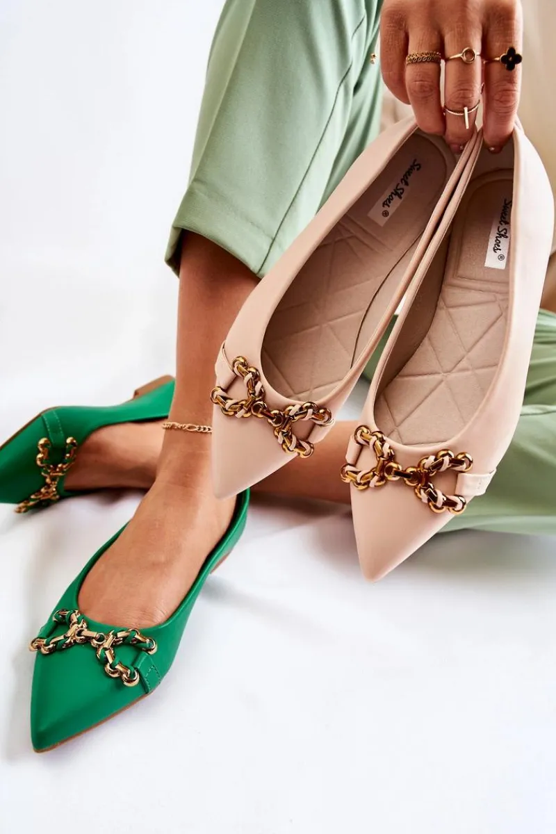 Hot Boto Damskie Skórzane Baleriny W Szpic Z Ozdobą Beżowe Carlos