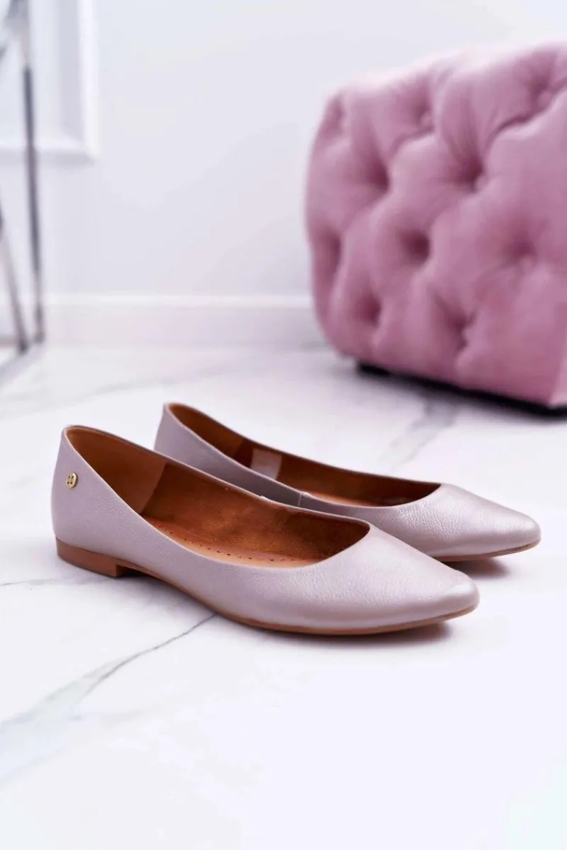 New Damskie Skórzane Baleriny Metaliczne Beżowe 04100-10 Damskie Baleriny Skórzane|Baleriny Klasyczne