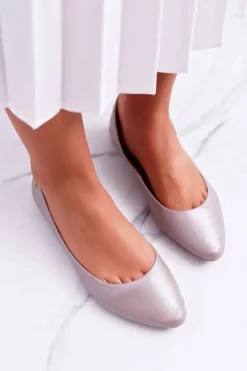 New Damskie Skórzane Baleriny Metaliczne Beżowe 04100-10 Damskie Baleriny Skórzane|Baleriny Klasyczne