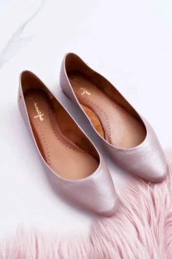 New Damskie Skórzane Baleriny Metaliczne Beżowe 04100-10 Damskie Baleriny Skórzane|Baleriny Klasyczne