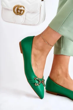 Hot Boto Damskie Skórzane Baleriny W Szpic Z Ozdobą Zielone Carlos