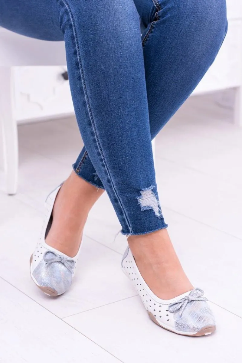 Hot Boto Damskie Skórzane Białe Ażurowe Balerinki Erdola