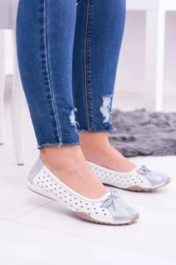 Hot Boto Damskie Skórzane Białe Ażurowe Balerinki Erdola