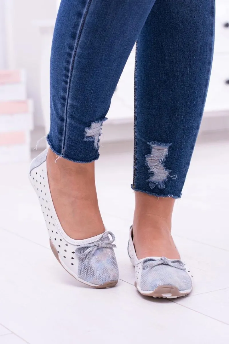 Hot Boto Damskie Skórzane Białe Ażurowe Balerinki Erdola