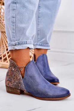 Outlet Maciejka Damskie Skórzane Botki Granatowe 04091-27