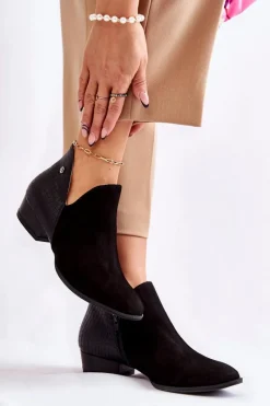 Botki Wiosenne|Botki Maciejka>Maciejka Damskie Skórzane Botki Czarne Wzór Zwierzęcy 04091-62