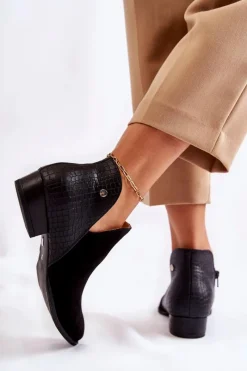 Botki Wiosenne|Botki Maciejka></noscript>Maciejka Damskie Skórzane Botki Czarne Wzór Zwierzęcy 04091-62