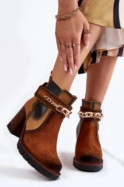 Hot Damskie Skórzane Botki 05781-29 Rude Damskie Botki Maciejka|Damskie Trapery