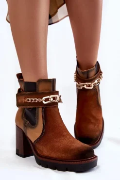 Hot Damskie Skórzane Botki 05781-29 Rude Damskie Botki Maciejka|Damskie Trapery