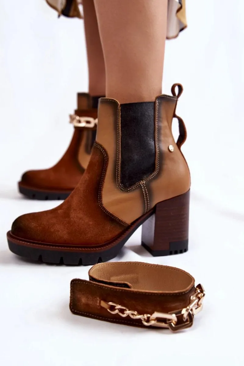 Hot Damskie Skórzane Botki 05781-29 Rude Damskie Botki Maciejka|Damskie Trapery