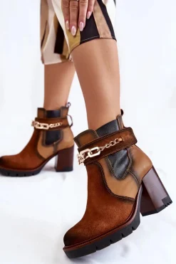 Hot Damskie Skórzane Botki 05781-29 Rude Damskie Botki Maciejka|Damskie Trapery