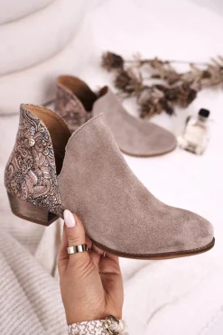 Clearance Damskie Skórzane Botki Beżowe 04091-04 Damskie Botki Wiosenne|Botki Maciejka