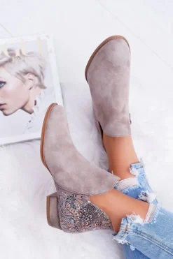 Clearance Damskie Skórzane Botki Beżowe 04091-04 Damskie Botki Wiosenne|Botki Maciejka