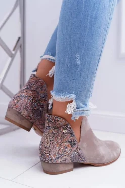 Clearance Damskie Skórzane Botki Beżowe 04091-04 Damskie Botki Wiosenne|Botki Maciejka