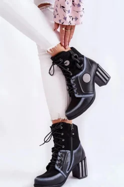 Clearance Maciejka Damskie Skórzane Botki 05599-01 Czarne