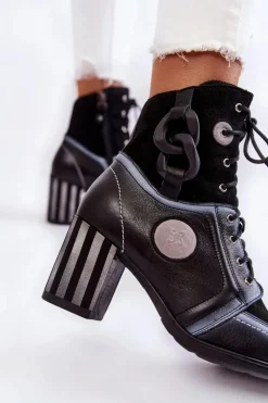 Clearance Maciejka Damskie Skórzane Botki 05599-01 Czarne