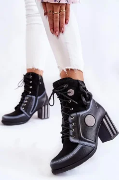 Clearance Maciejka Damskie Skórzane Botki 05599-01 Czarne