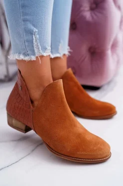 Botki Wiosenne|Botki Maciejka>Maciejka Damskie Skórzane Botki Rude Wzór Zwierzęcy 04091-29