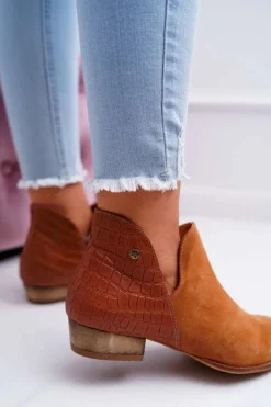 Botki Wiosenne|Botki Maciejka></noscript>Maciejka Damskie Skórzane Botki Rude Wzór Zwierzęcy 04091-29