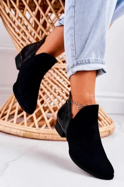 Maciejka Damskie Skórzane Botki Lakierowane Czarne Wzór Zwierzęcy 04091-72