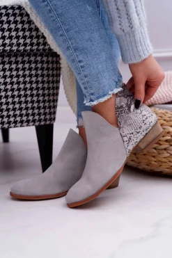 Online Damskie Skórzane Botki Szare 04091-03 Damskie Botki Wiosenne|Botki Maciejka